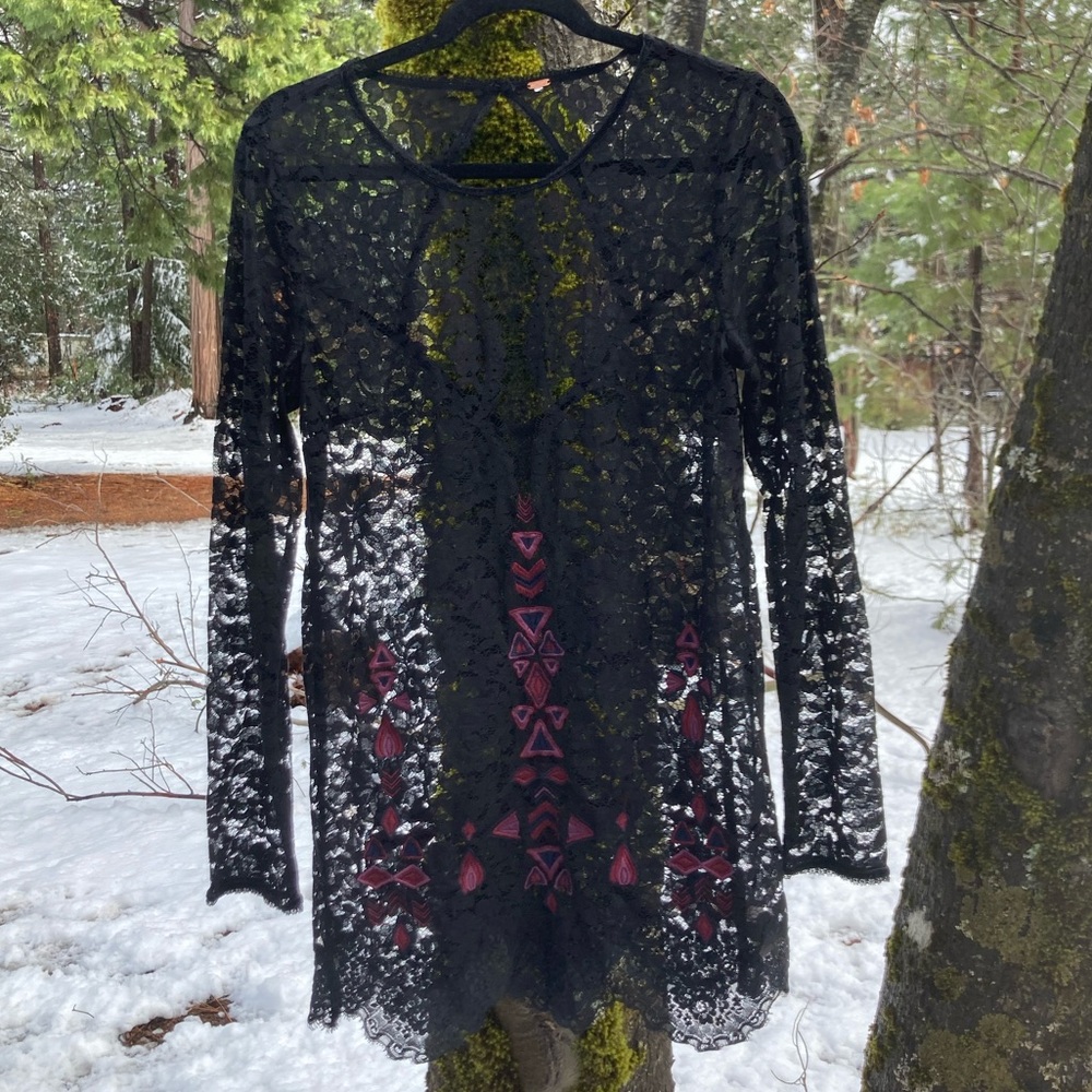 Free people Black lace shirt